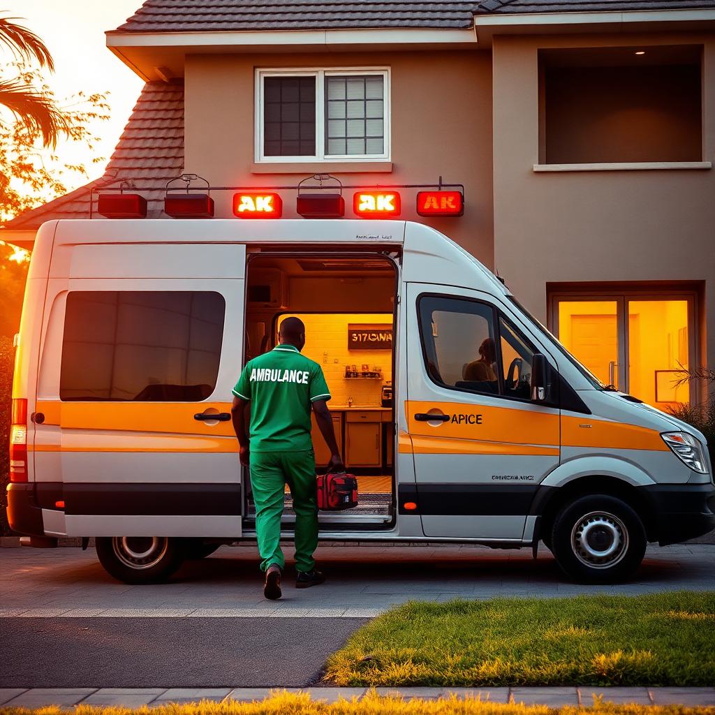 Nigerian ambulance arriving at a home