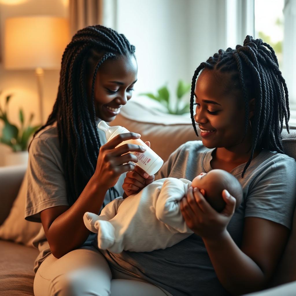 Nigerian mother breastfeeding her newborn with a comfortable latch